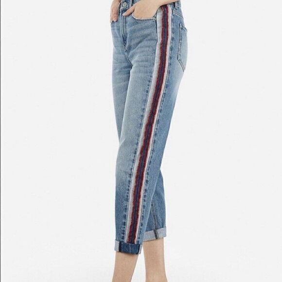EXPRESS Girlfriend High Rise Red Side Stripe Jean - Picture 8 of 12